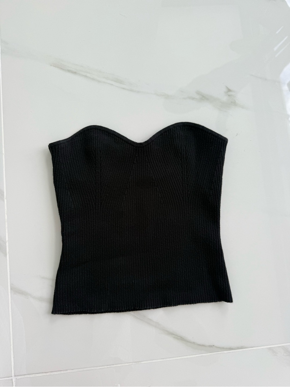 Reformation Strapless Black Ribbed Bustier Top